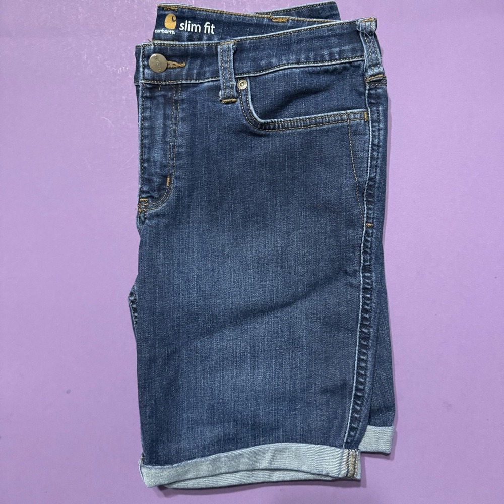 Carhartt Jean Shorts Slim Fit Skinny Leg Dark Blue Cuffed Stretch Women's 12